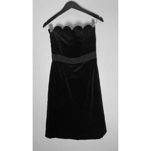 Milly NY Designer Women's Black Scallop Strapless Velvet Formal Dress Back Bow 8 - Picture 1 of 11